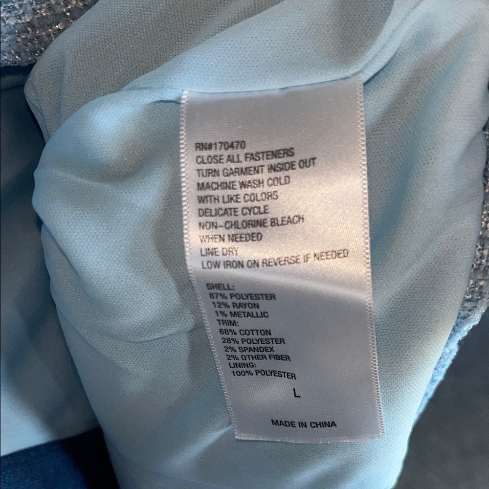IMAN Light Blue Cropped Button-Front Jacket with Dark Blue Trim L - Picture 5 of 5